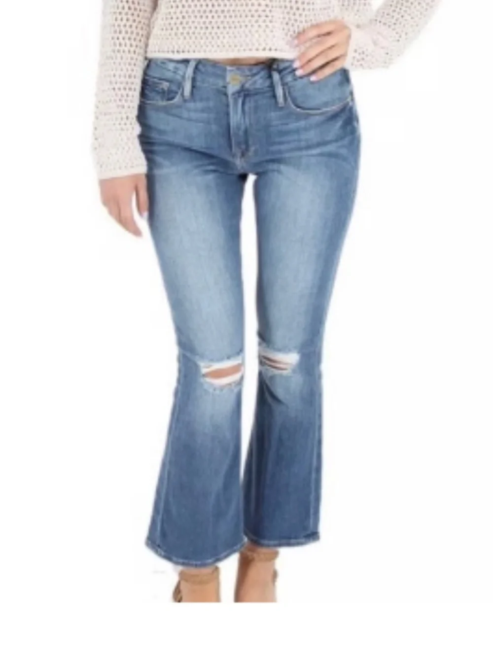 Frame Women's Denim Jeans Le Crop Mini Boot Distressed Stony Creek Size 31 - Picture 2 of 10